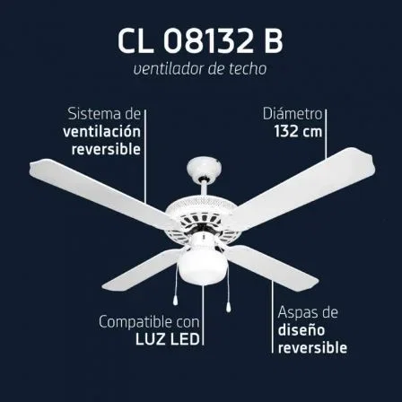 Orbegozo CL 08132 B Ventilador de techo 60W 4 aspas 132cm 3 velocidades Orbegozo CL 08132 B Ventilador de techo 60W 4 aspas 132cm 3 velocidades